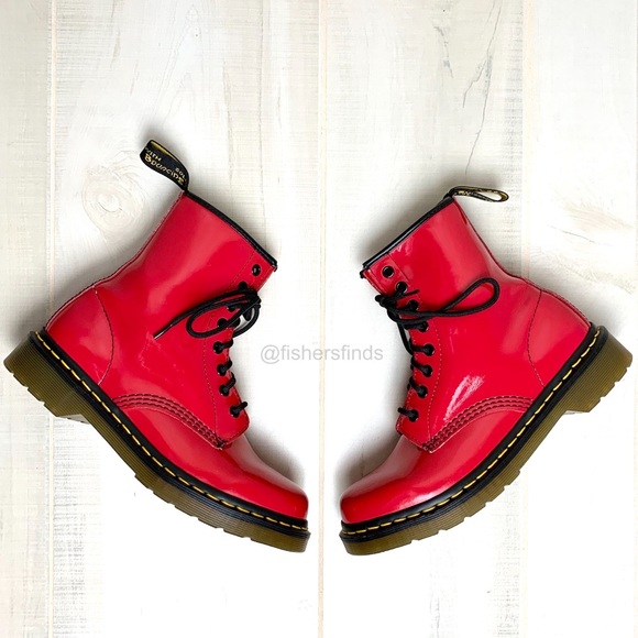 Dr. Martens Shoes - Dr. Martens 1460 Red Patent Leather Boots Size 8